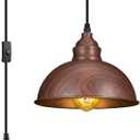 Plug in Pendant Light, 15FT Hanging Lights, On/Off Switch, Industrial Pendant Light with Plug in Cord, Metal Hanging Lamps for Living Room, Kitchen, Dining Room Brown