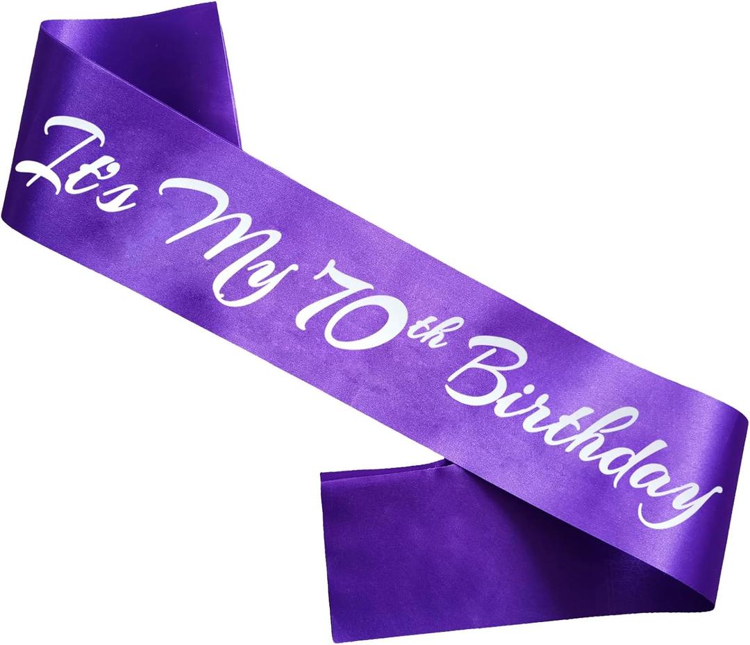 It's My 70th Birthday Sash, Purple Silver Birthday Sash for 70th Birthday Party Supplies, Birthday Gifts for Girls 70th Birthday Party Favors