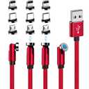 540 Rotating Magnetic Charging Cable (Red 4-Pack 3/3/6/6ft) 3 in 1 USB C Magnetic Phone Charger Cable 2.4A Fast Charge Cord for iPhone Samsung Moto Android Tablet All Micro USB/Type C Device