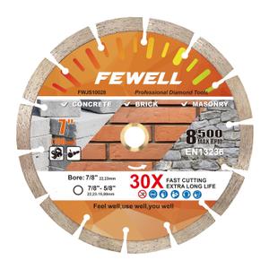 FEWELL 7 Inch Diamond Blade,Concrete Segmented Saw Blade for Angle Grinder Dry/Wet Cutting Concrete Masonry Brick Block Stone with 7/8"-5/8 Adapter