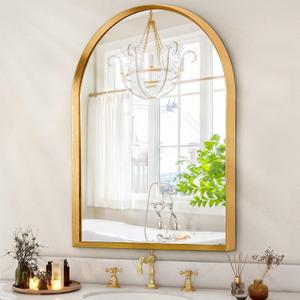 Arched Bathroom Mirror, Wall Mounted Mirror Gold Arch Mirror Aluminum Alloy Frame Bathroom Mirror Living Room, Bedroom, Bathroom and Entryway 20"x16"
