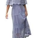 Women's Off The Shoulder Embroidered Lace Maxi Wedding Dress Boho Brides Bridesmaid Wedding Guest Party Maternity Photoshoot Dresses Grey Blue 2XL