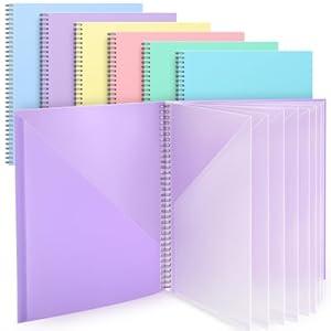 Qilery 6 Pcs 10 Pocket Pastel Folder Bulk Plastic Spiral Project Organizer for Documents Papers Homework Portfolio Folder Binder with Plastic Sleeves School Office Supplies