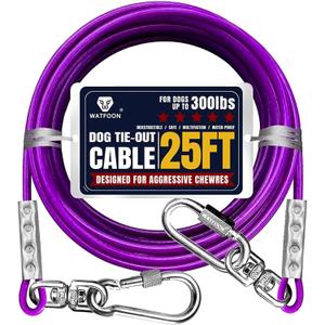 Tie Out Cable for Dogs Up to 300lbs,100ft 150ft 200ft Extra Strong 1000lbs Break Strength Tie-Out Tether Trolley Training Lead,Dog Run Cable for Yard Garden Park Camping Outside (Purple, 300lbs 25ft)
