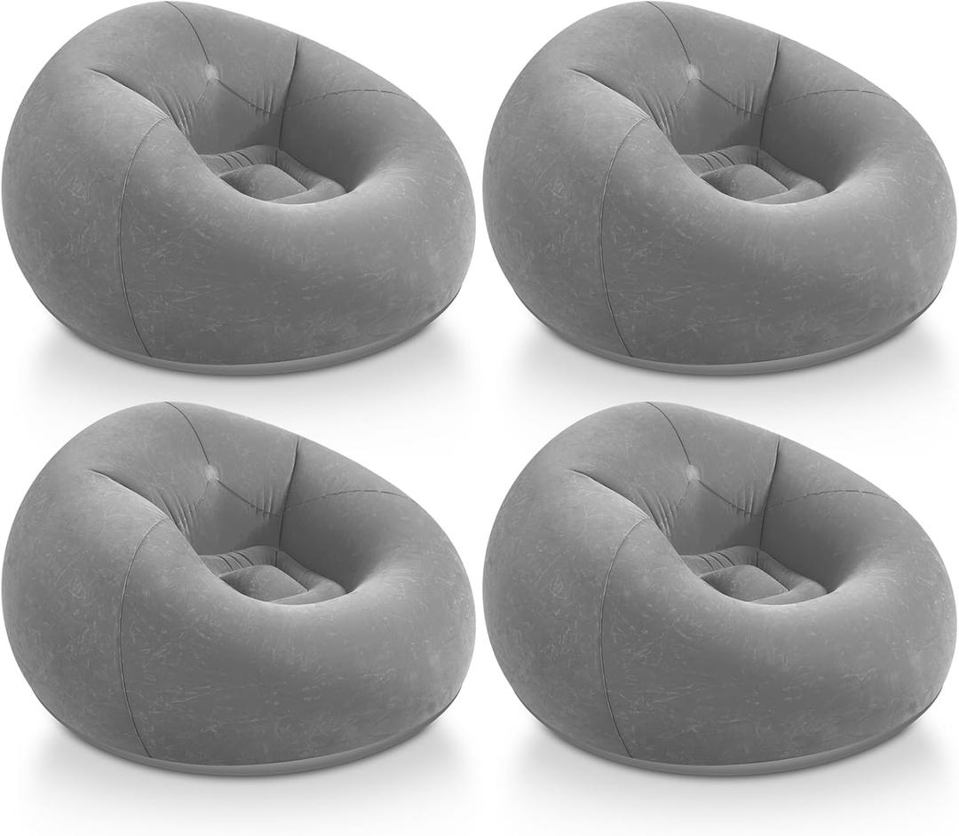 Realspring Inflatable Bean Bag Chairs Outdoor Blow up Camping Chairs Inflatable Lazy Sofa Folding Portable Bean Bag Loungers Couch for Movie Night(Dark Gray,4 Pcs)