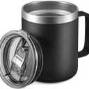 ALOUFEA 12oz Stainless Steel Insulated Coffee Mug with Handle, Double Wall Vacuum Travel Mug, Tumbler Cup with Sliding Lid, Black
