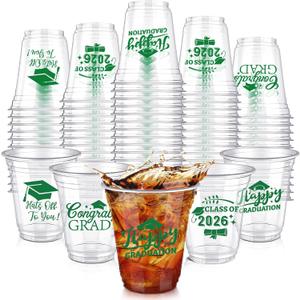 Eaasty 100 Pcs 12oz Graduation Cups 2026 Disposable Plastic Cups for Class of 2026 Graduation Party Congrats Grad Elegant Party Supplies Tableware Decorations (Green)