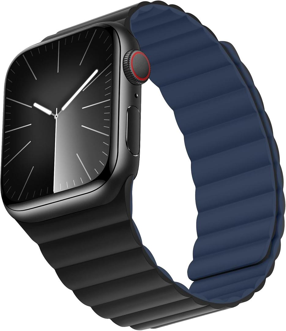 Bisikor Compatible with Apple Watch Band 49 46 45 44 42 41 40 38mm Double Sided Wearable Silicone Magnetic Strap for iWatch Ultra SE Series 11 10 9 8 7 6 5 4 3 2 1 (38/40/41/42, Black/Dark Blue)