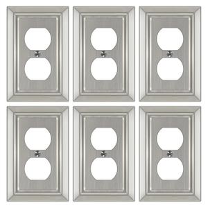 Metal Wall Plate for Electrical Outlets, Decorative Brushed Nickel Switch Plates Outlet Cover, Light Switch Cover Plate, 1-Gang Wall Plates (Duplex Outlet, 6 Pack)