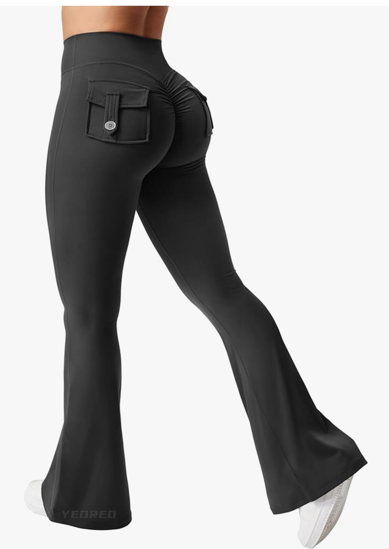 CoreFlex Flare Leggings with Pockets for Women Scrunch Workout Leggings Butt Lifting Gym Yoga Pants, XL