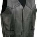 EVENT LEATHER EL5310 Black Motorcycle Leather Vest for Men - Riding Club Adult Motorcycle Vests, M