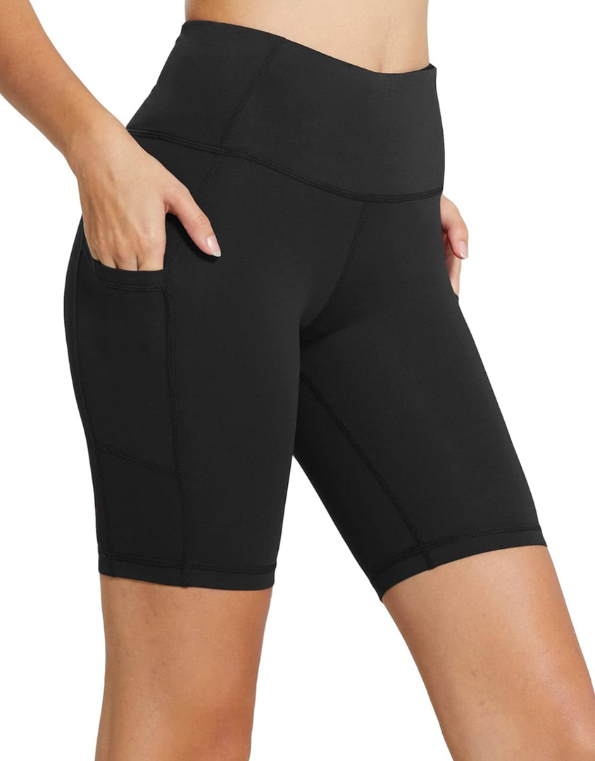 baleaf Women's 8" Biker Shorts High Waist Yoga Workout Gym Running Volleyball Spandex Shorts with Pockets Size S