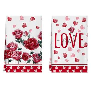 XCHI Watercolor Roses Flowers Love Hearts Valentine's Day Kitchen Towels Dish Towels 18x26 Inch Home Kitchen Decorations Hand Towels Set of 2 Drying Dishcloth