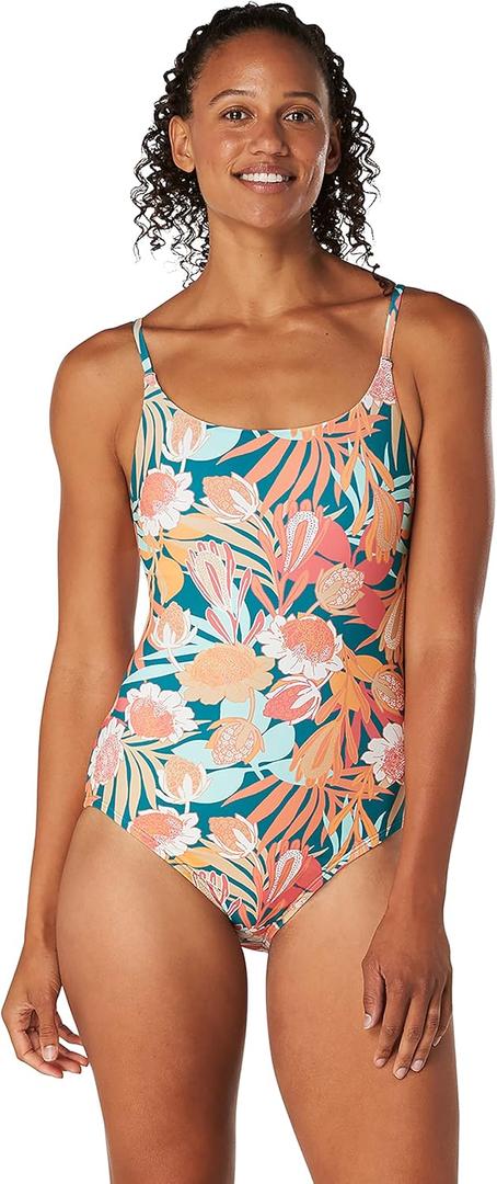 Speedo Women's Swimsuit One Piece Eco Flex Double Cross Back Moderate Cut (6, Deep Lake)