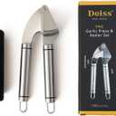 Deiss PRO Garlic Press and Silicone Garlic Peeler Set - Stainless Steel Rust Proof Garlic Mincer & Garlic Crusher for Ginger & Nuts, Garlic Roller Peeler - Easy to Squeeze and Clean, Dishwasher Safe