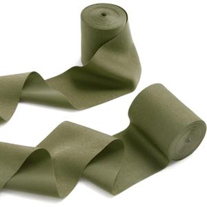 Ling's Moment Satin Green Ribbon, 2.6 Inch x 13Yd Olive Green Silk Extra Wide Thick Fabric Ribbons for Craft Gift Wrapping Flower Bouquet Wreaths Birthday Wedding Welcome Sign Decorations
