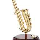 Mini Saxophone Music Box, 7.9in Classic Home Decorative Saxophone, Musical Mum Trinket Instrument Ornaments for Home Decoration Housewarming Desktop (20x10cm, Golden)