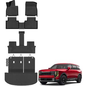 Floor Mats for 2027 Kia Telluride Gas 7/8 Seats (Not Fit Hybrid) Upgrade Trunk Mat with Backrest Mat All Weather TPE Floor Liners Fit for Kia Telluride Odorless Anti-Slip Full Set Car Accessories