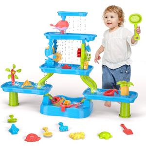 VGY 5-Tier Water Table for Toddler 3-5 4-8, Kids Summer Outdoor Water Table Beach Toys, Kids Water and Sand Activity Sensory Table, Rain Shower Splash Pond Toddler Water Play Table for Boys Girls