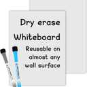 Self-Stick Dry Erase Board for Wall, White Board Dry Erase Sheets 16 x 12 Inch 2 Pack and 2 Marker, Dry Erase Whiteboards Reusable on Almost Any Wall Surface