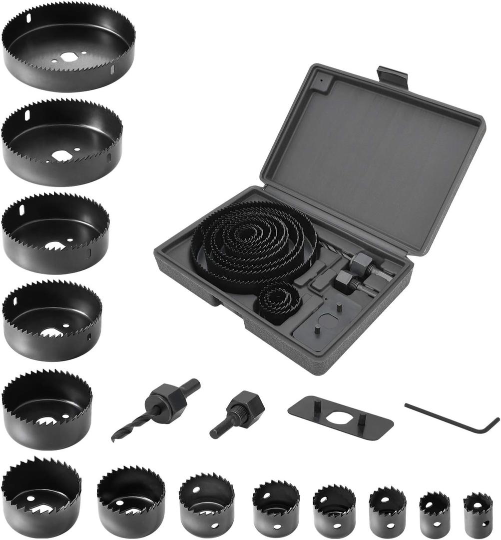 Luckyway 17-Piece Hole Saw Kit, Hole Saw Set, 3/4" to 5" Hole Saw with Hole Saw Mandrel for Wood,Plastic,PVC and Drywall