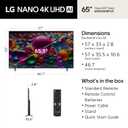LG 65 inch Class LG NANO 4K UHD AI NU85 4K Smart TV 2026
Nano Detail Enhancer, AI Super Upscaling, a7 AI Processor, HDR10 Pro