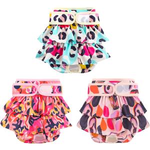 Washable Dog Diapers Female 3 Pack Reusable Premium Highly Absorbent Doggie Diapers, Flexible Puppy Diapers, Durable Leak-Proof Leopard Dog Diapers for Period Heat Incontinence Puppy Training, M