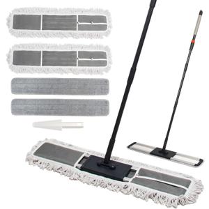 Dust mop for Hardwood Floors,Commercial Industrial Dust Mop with Long Handle,36" Microfiber Mops for Floor Cleaning,Washable 2 Cotton Pad and 2 Microfiber Pads for Office Garage Warehouse