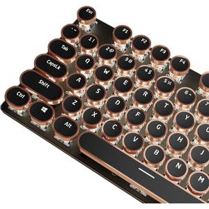 Typewriter Style Mechanical Gaming Keyboard White LED Backlit 104-Key NKRO White Switches Retro Round Keycaps Golden Ring Volume Knob Metal Panel Wired USB-C Detachable Cable, Black