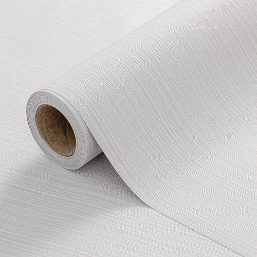 Cozydeco 24"x394" Light Grey Grasscloth Wallpaper Peel and Stick Faux Linen Textured Upgraded Thick Self-Adhesive Waterproof Neutral Contact Paper Seamless Vinyl Embossed Wallpaper
