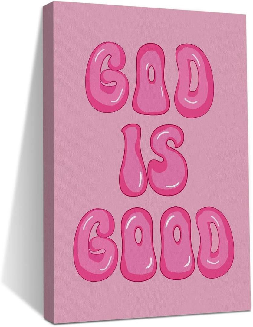 Pink Preppy Christian Wall Decor - God is Good Aesthetic Wall Decor for Women, Woman, Teen Girls - Vintage Retro Religious Gifts - Funky Chic Home Print Trendy Stuff - 70s Cute Bedroom God Art (Multicolour 0141)
