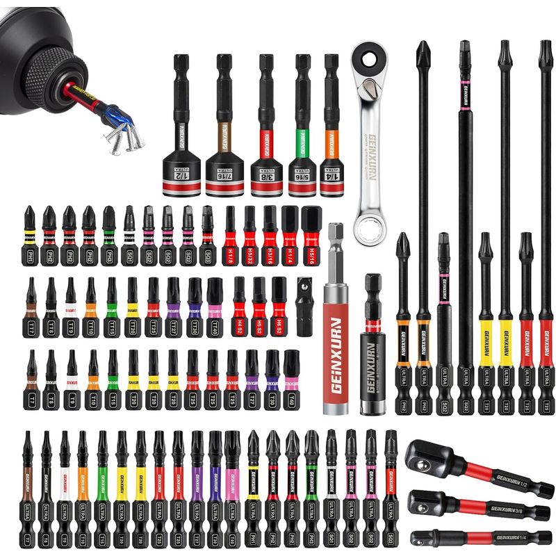 Ex 4 Bit 82Pieces Impact Screwdriver Bits Set, Magnetic S2 Steel Phillips/Square ...