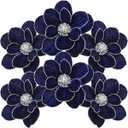 Sea Team 6-Pack Artificial Christmas Flower Ornaments, Flocked Fabric Magnolia with Glitter, Floral Decorations for Christmas Tree, Wreath, Garland, 10-Inch, Royal Blue