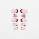 Red Bow Press on Nails - Short Oval Fake Nails, Red French Tip False Nails Press ons with Star Design, Glossy Acrylic Full Cover Cute Glue on Nails for Women Manicure 24Pcs