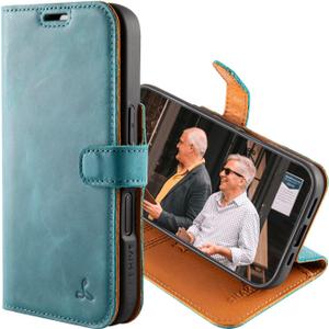 Snakehive Leather Wallet for iPhone 16 - Real Leather Wallet Phone Case - Genuine Leather with Viewing Stand and 3 Card Holder - Flip Folio Cover with Card Slot (Teal)