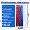 6 Pack White Blue Red Foil Fringe Curtain Backdrop, 3.28Ft x 8.2Ft Metallic Tinsel Foil Fringe Streamer Curtains for Photo Booth, Halloween, Christmas Day, Wedding, New Year Party Decoration