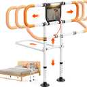 Zelvia Bed Rails for Elderly Adults Safety with Motion Light & Storage Pouch - Retractable & Foldable Bed Handrails Assist Bedrails for Seniors, Surgery Patients & Handicap-White&Orange