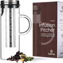 Cold Brew Coffee Maker - Large Glass Infusion Pitcher 1.6 Quarts 52oz - Iced Coffee & Iced Tea Pitcher with Stainless Steel Lid & Fruit Infusion Tube - Perfect for Home or Office