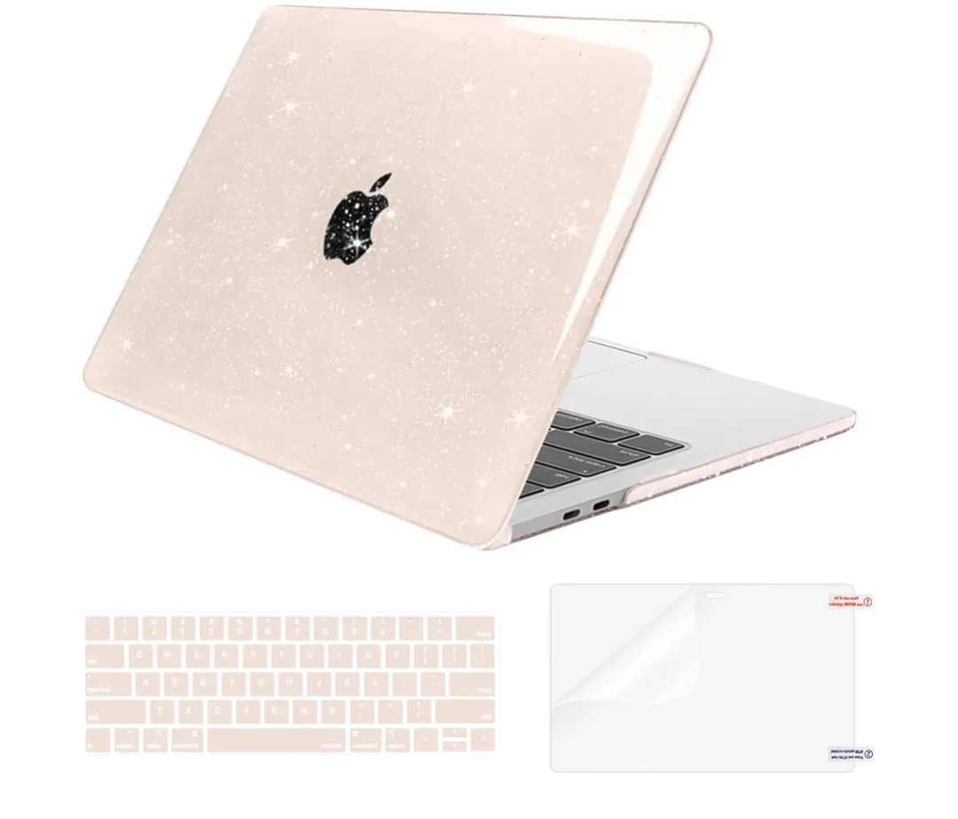 MOSISO Compatible with MacBook Pro 13 inch Case M2 2025, 2024, 2023-2016 A2338 M1 A2251 A2289 A2159 A1989 A1708 A1706, Glitter Sparkly Plastic Hard Shell&Keyboard Cover&Screen Protector, Chalk Pink