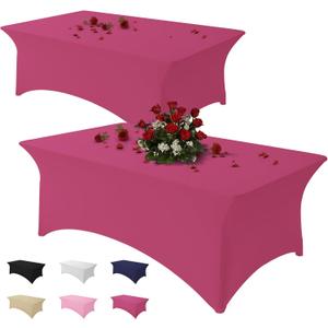 Famstar Table Cloth 2 Pack Fuchsia 4FT Spandex Tablecloth for Rectangle Fitted Table Cloths Stretch Covers Washable Wrinkle Free Tablecloths for Festival Camping Picnic Wedding Party