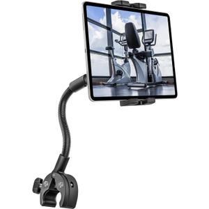 woleyi Gooseneck Treadmill Tablet Holder, Exercise Bike Handlebar Clamp for Spin Bike Peloton, Indoor Stationary Bicycle, Elliptical, Stroller for 4.7-13" iPad Pro Air Mini, Phone, Galaxy, Fire, Ebook
