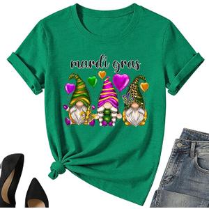 Mardi Gr Gnome Shirt for Women – Fat Tuesday Tee Tops New Orleans Party Short Sleeve, Medium