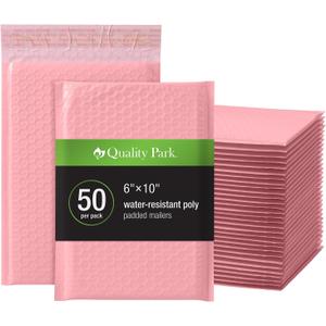 Quality Park Bubble Mailers, 6 x 9, Pink Poly Mailers, Padded Envelopes, Shipping Bags, Water Resistant, Self Seal, 50 Per Box (QUA85907)