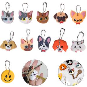 Aswewamt 11 Pcs Dog and Cat Key Caps Silicone Key Ring Cap Cute Head Cover Keychain Case Shell Animals Shape Key Caps Covers Tags Handy Key Ring Holder for Distinguishing Keys