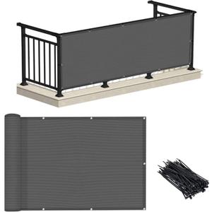LOVE STORY 3'x10' Dark Grey Balcony Privacy Screen Fence Cover (HDPE) UV Protection Weather-Resistant 3 FT Height Shield for Deck, Patio, Backyard, Outdoor Pool, Porch, Railing