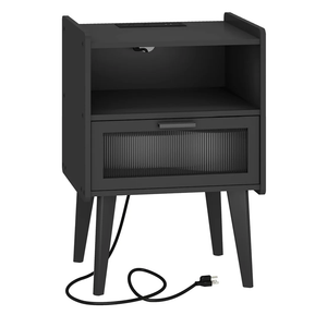 MMEOLUOOK. Nightstand with Charging Station, Bedside Tables, End Table Side Table with 2 Tiers Storage Space, for Bedroom, Living Room, Black CAMLBZ07BE