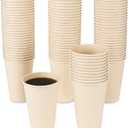 100 Count 12 oz Plant Fiber Disposable Light Brown Paper Coffee Cups, Perfect for Hot Drink, Hot Coffee, Hot Cocoa, Hot Tea, 12oz Water cups