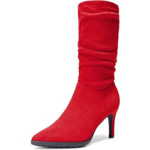 DREAM PAIRS Women's Mid Calf Boots High Heels Pointed Toe Zip Fashion Dressy Boot, Size 11, Red-Suede, SDMB2309W
