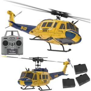 315MM UH-1 Remote Control Helicopter Aircraft for Adults Expert 6CH C032 RC Heli Maintain Altitude Brushless Motor/Optical Flow Positioning/Fly Upside Down 3D Rolling (RTF Yellow 3-Batteries)