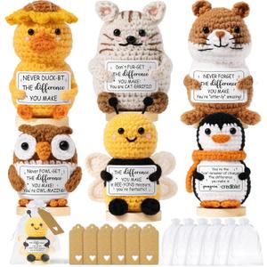 Thank You Gifts for Women 6PCS Positive Crochet Animals, Employee Appreciation Gifts Emotional Support Crochet Buddies, Administrative Professional Day Gift Easter Basket for Women Coworker Teachers